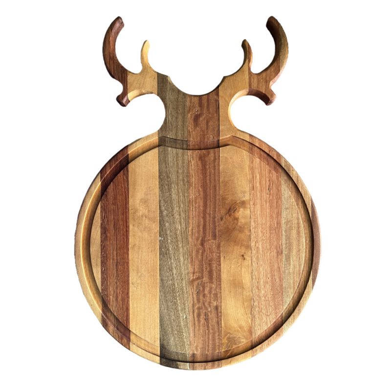 round deer antler serving wooden board